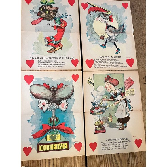 Antique vintage vinegar valentines lot of 4 penny dreadful